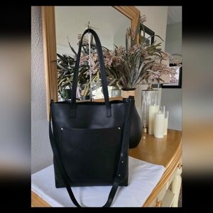 Portland Leather Large Smooth Black Crossbody Tote FSCB